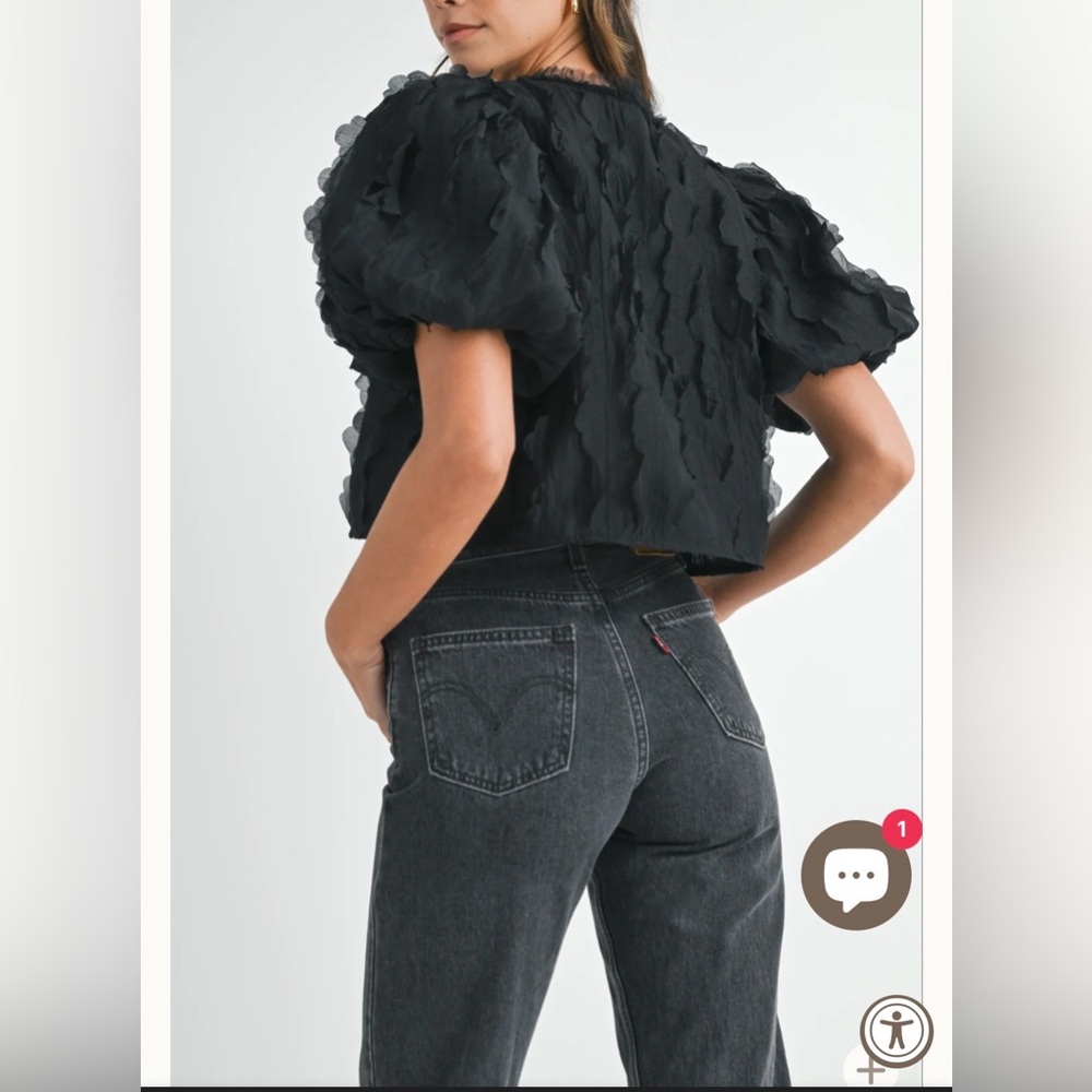 EUC Mable Textured Scallop Puff Sleeve Blouse Top - Picture 4 of 7